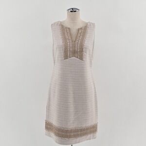 White House Black Market Sleeveless Tweed Sheath Dress Size 6 Neutral Linen WHBM